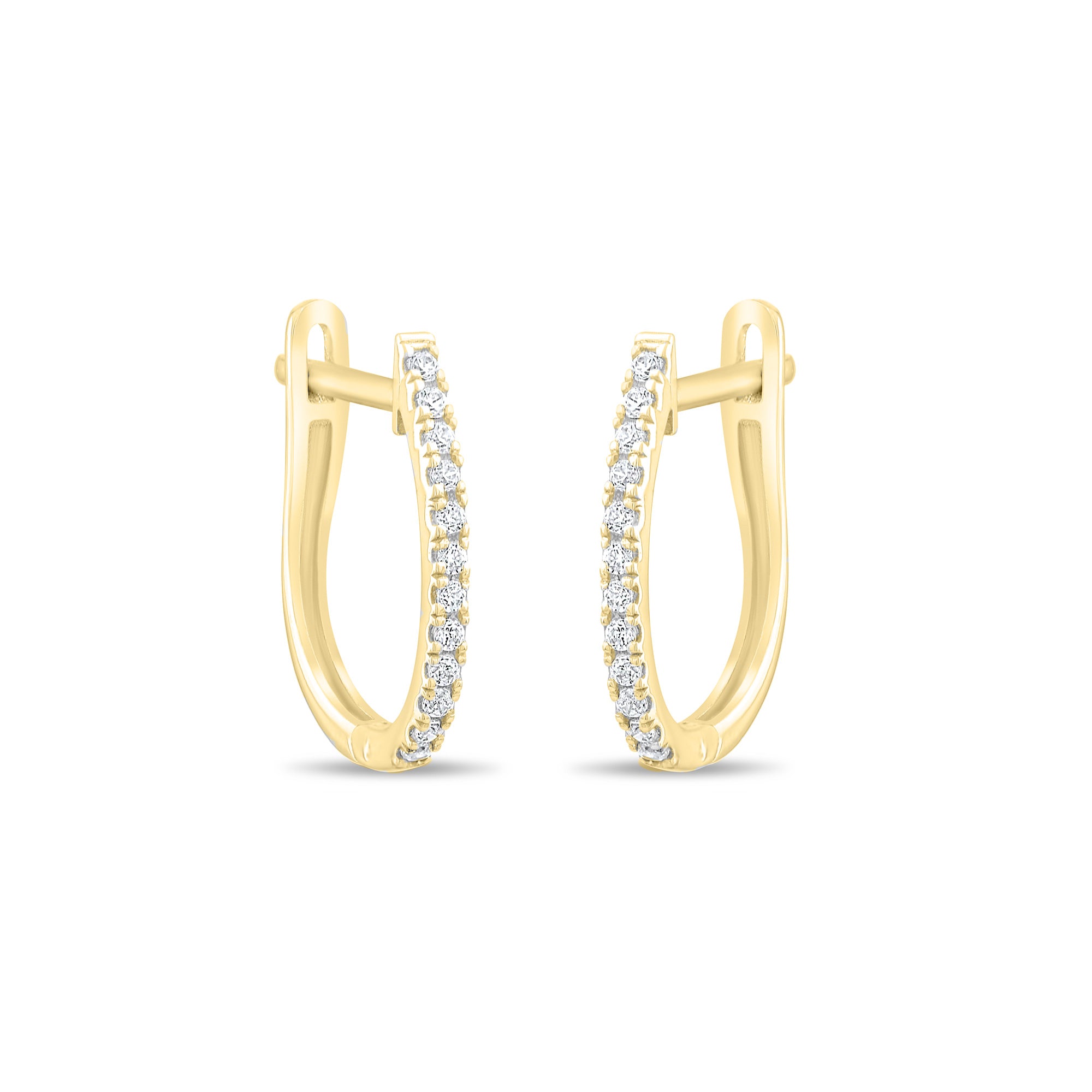 Handmade Diamond Huggie Earrings 14k 18k Solid Gold 9mm U-Hoop Dainty Jewelry