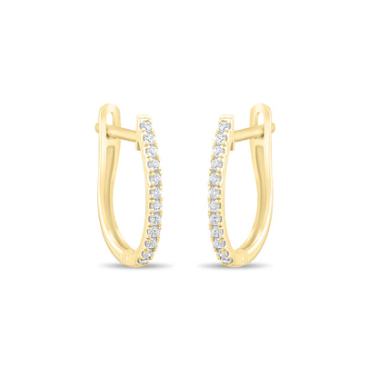 Handmade Diamond Huggie Earrings 14k 18k Solid Gold 9mm U-Hoop Dainty Jewelry