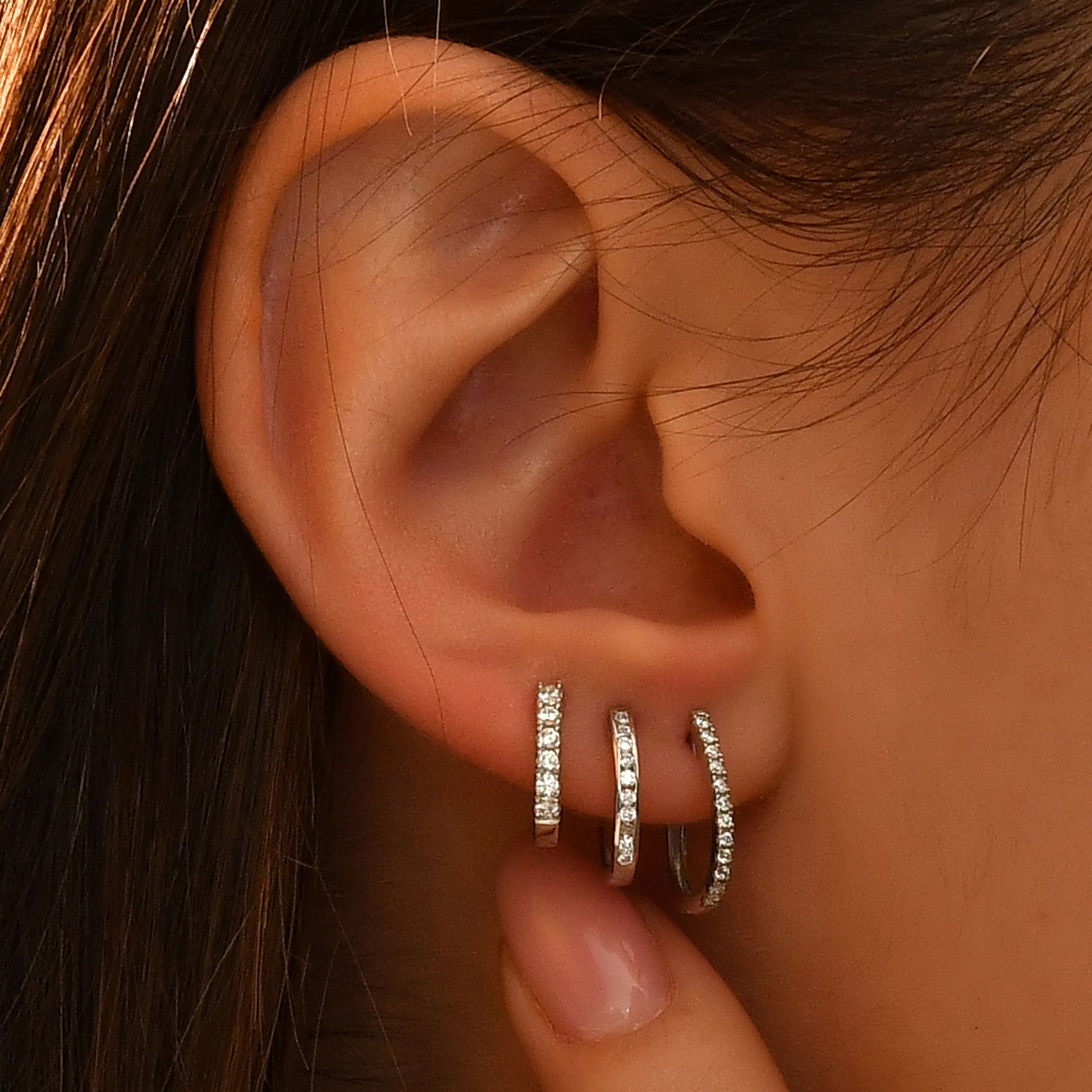 18k Diamond Hoop Earrings 14k Solid Gold Diamond Huggie Earrings