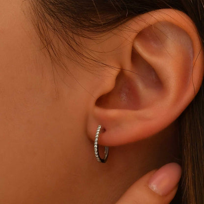 Handmade Diamond Huggie Earrings 14k 18k Solid Gold 9mm U-Hoop Dainty Jewelry