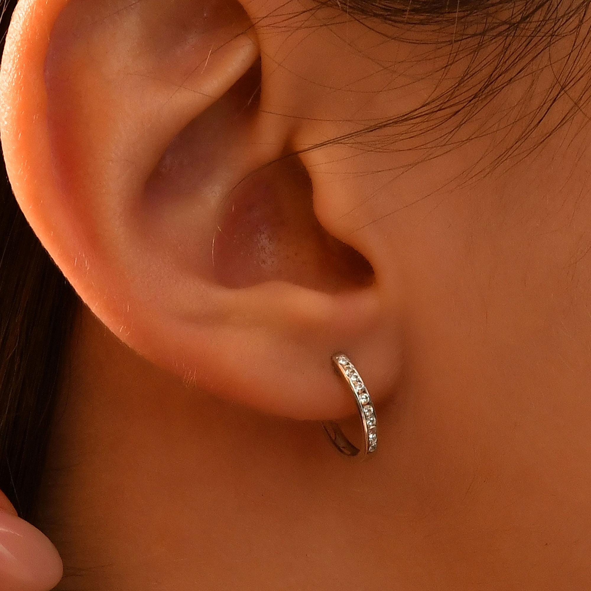 Diamond Earrings , Diamond Hoop Earrings, 18k Gold Diamond Dainty Earrings, Geniue Diamond for Women Hoop Earrings, Gold Huggie Earrings