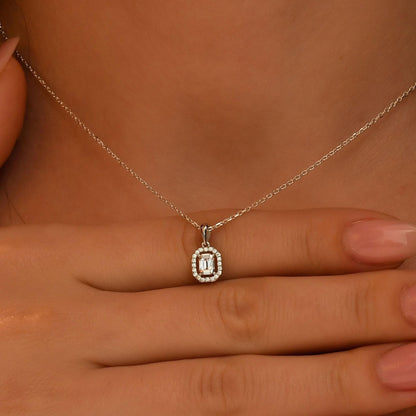 Diamond Baguette Necklace, 18k Gold Baguette Necklace for Women, 14k Solid Gold Diamond Baguette Necklace, Minimalist Gold Baguette Pendant