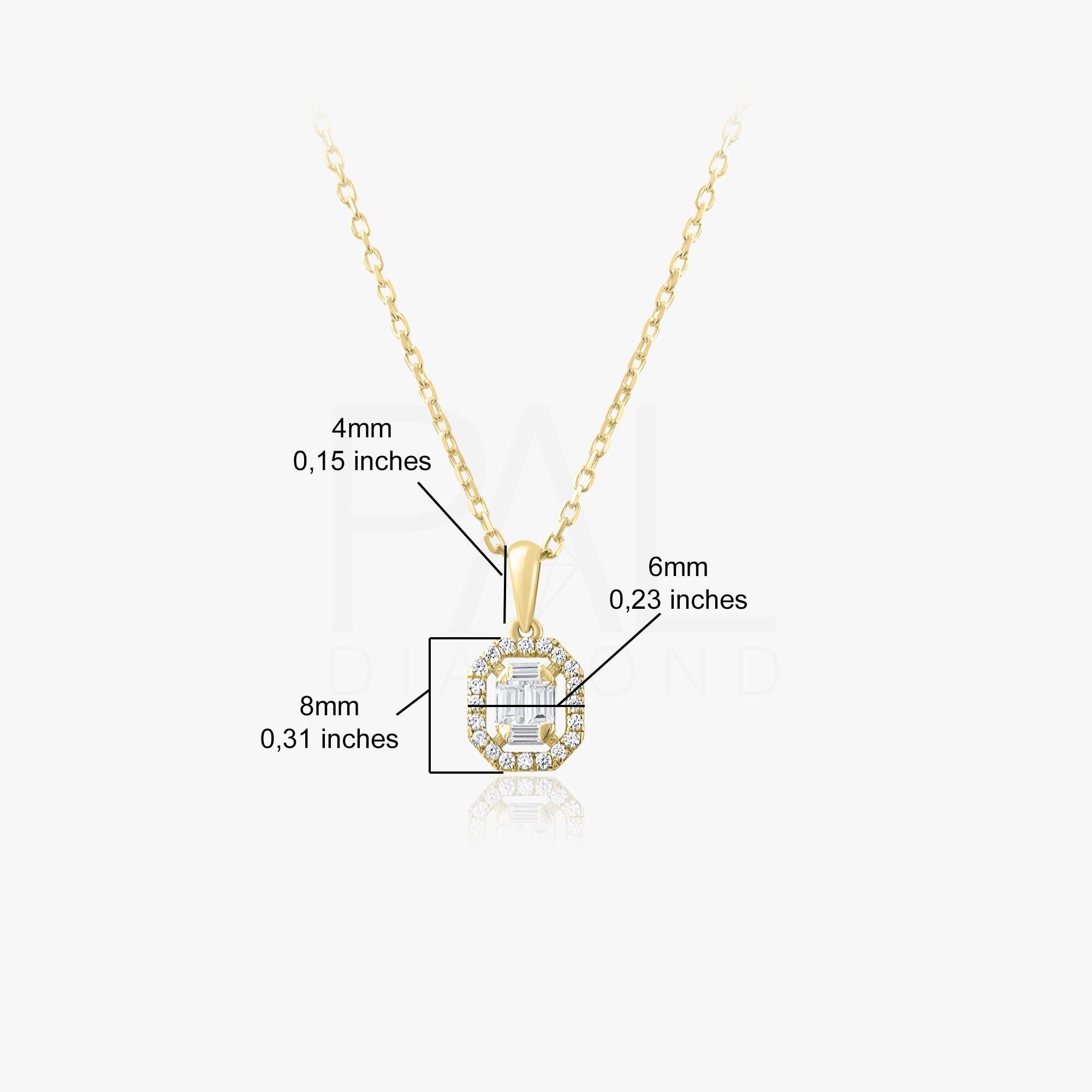 Diamond Baguette Necklace, 18k Gold Baguette Necklace for Women, 14k Solid Gold Diamond Baguette Necklace, Minimalist Gold Baguette Pendant