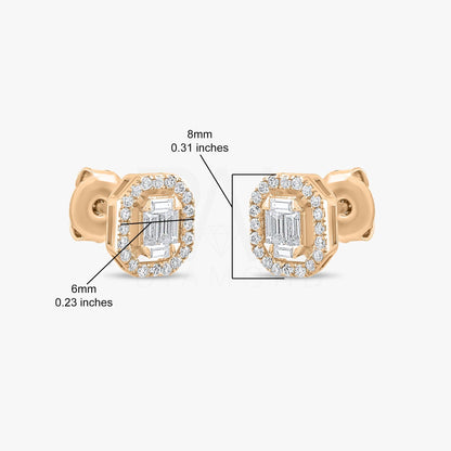 18k Diamond Baguette Earrings, Mimalist 14k Solid Gold Baguette Earrings for Women, Daily Baguette Gold Earrings, Real Gold Diamond Earrings