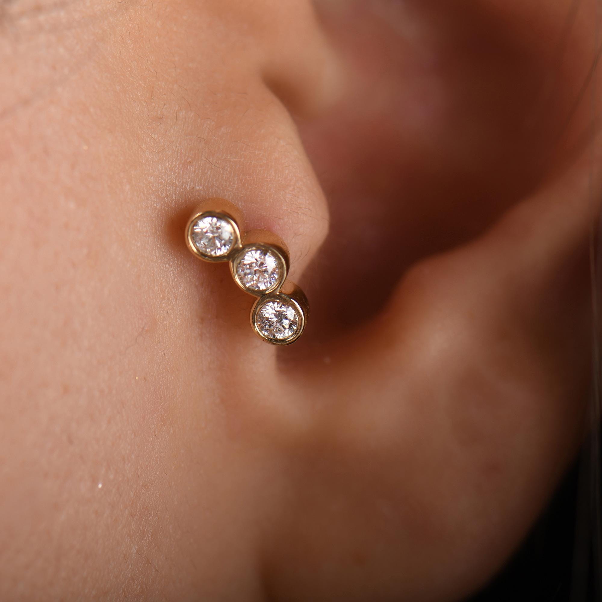 18k Diamond Tragus Piercing, 14k Solid Gold Tragus Earrings, Diamond Cartilage Tragus Earring, Diamond Stud Earrings by Pal Diamond