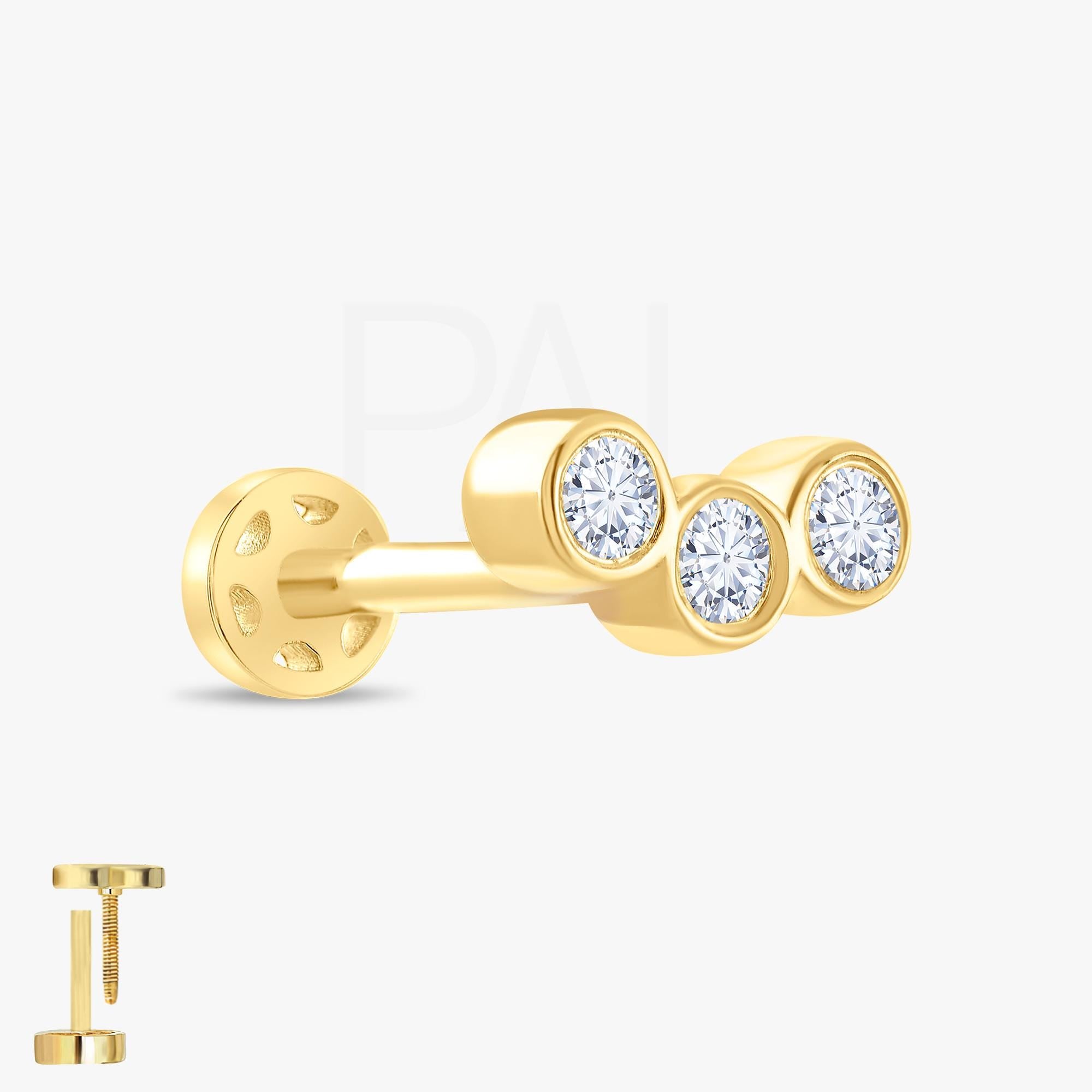 18k Diamond Tragus Piercing, 14k Solid Gold Tragus Earrings, Diamond Cartilage Tragus Earring, Diamond Stud Earrings by Pal Diamond