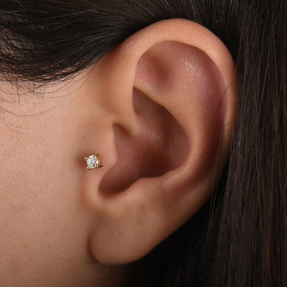 18k Diamond Solitaire Tragus Piercing, 14k Solid Gold Tragus Earring, Real Diamond Cartilage Earring, Flat Back Earrings, Tragus Labret Stud