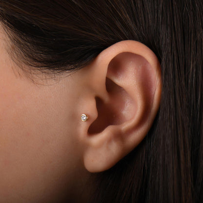 18k Diamond Solitaire Tragus Piercing, 14k Real Gold Solitaire Tragus Earring, Tragus Jewelry, Diamond Cartilage Earring, Flat Back Tragus