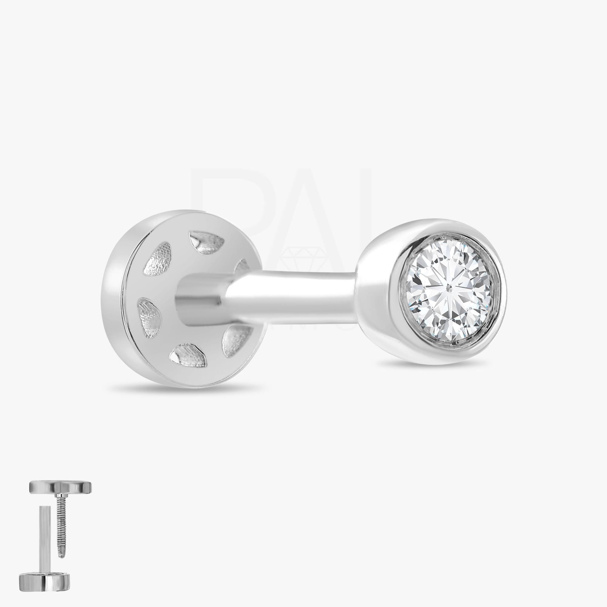 18k Diamond Solitaire Tragus Piercing, 14k Real Gold Solitaire Tragus Earring, Tragus Jewelry, Diamond Cartilage Earring, Flat Back Tragus