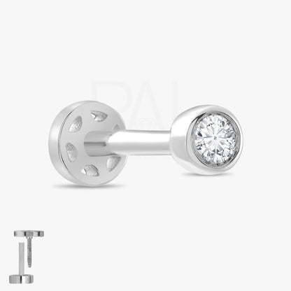 18k Diamond Solitaire Tragus Piercing, 14k Real Gold Solitaire Tragus Earring, Tragus Jewelry, Diamond Cartilage Earring, Flat Back Tragus
