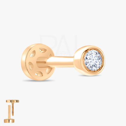 18k Diamond Solitaire Tragus Piercing, 14k Real Gold Solitaire Tragus Earring, Tragus Jewelry, Diamond Cartilage Earring, Flat Back Tragus