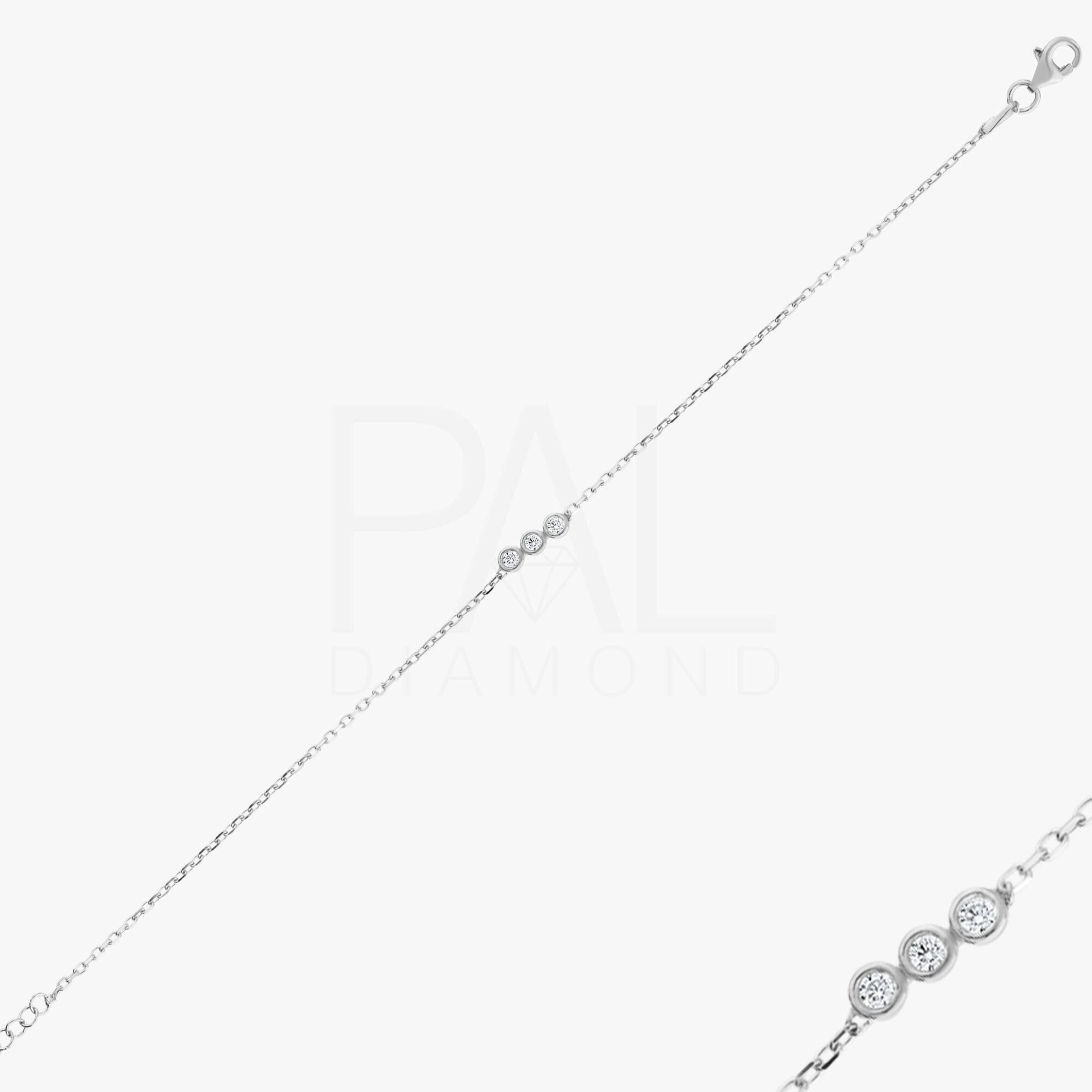 18k Solid Gold Diamond Bracelet For Women, Solitaire Diamond Tria Bracelet, 14k Real Gold and Real Diamond Bracelet, Bezel Setting Bracelet