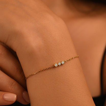 18k Solid Gold Diamond Bracelet For Women, Solitaire Diamond Tria Bracelet, 14k Real Gold and Real Diamond Bracelet, Bezel Setting Bracelet