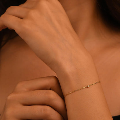 18k Solid Gold Bezel Setting Solitaire Diamond Bracelet, Solitaire Bracelet for Women, 14k Real Gold Bracelet, Natural Diamond Bracelet