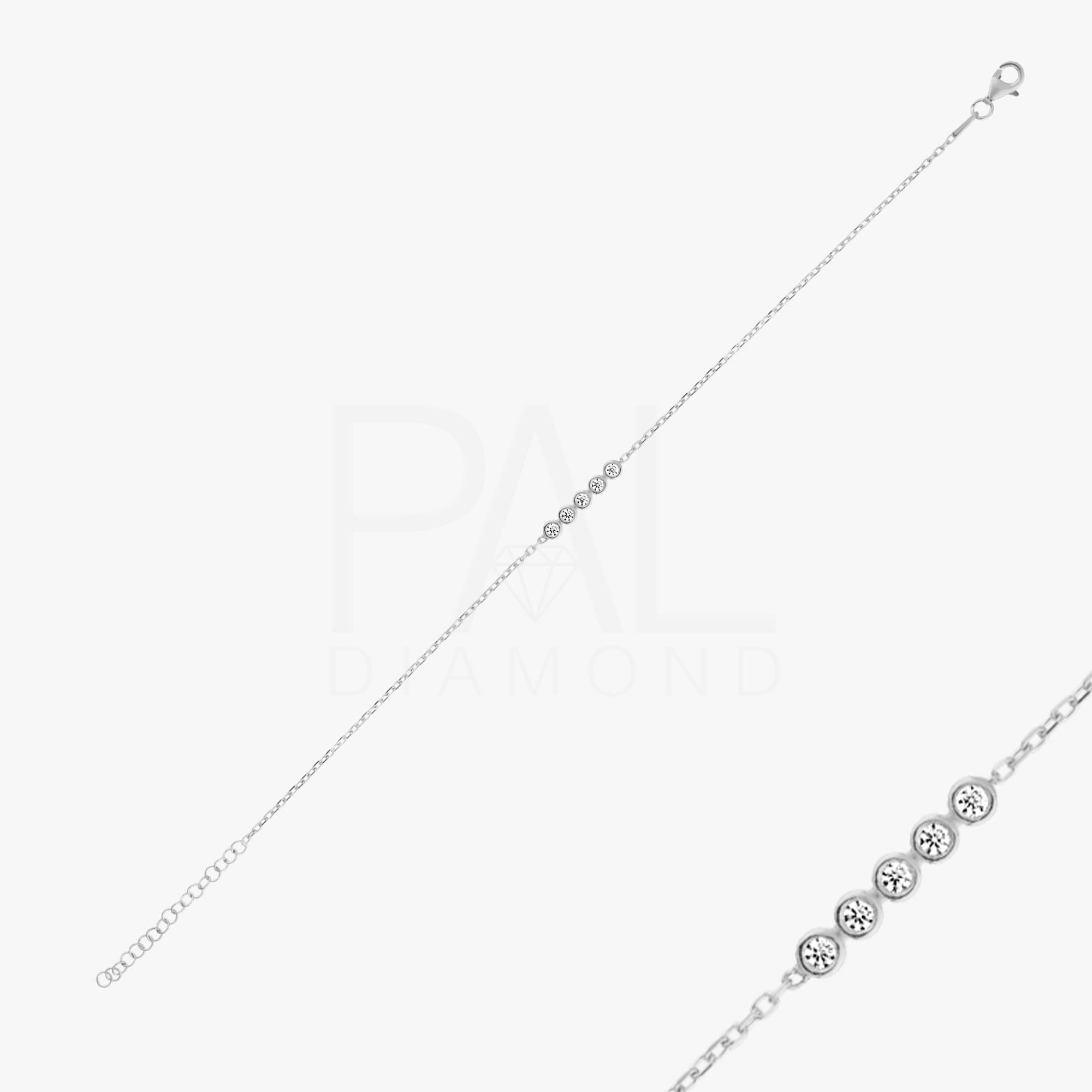 5 Stones Diamond Bracelet, 18k Solid Gold Diamond Bracelet, 14k Gold Diamond Bracelet for Women, Bezel Setting Dainty Diamond Bracelet