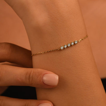 5 Stones Diamond Bracelet, 18k Solid Gold Diamond Bracelet, 14k Gold Diamond Bracelet for Women, Bezel Setting Dainty Diamond Bracelet