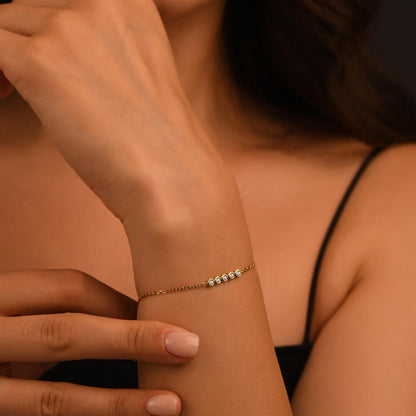 5 Stones Diamond Bracelet, 18k Solid Gold Diamond Bracelet, 14k Gold Diamond Bracelet for Women, Bezel Setting Dainty Diamond Bracelet