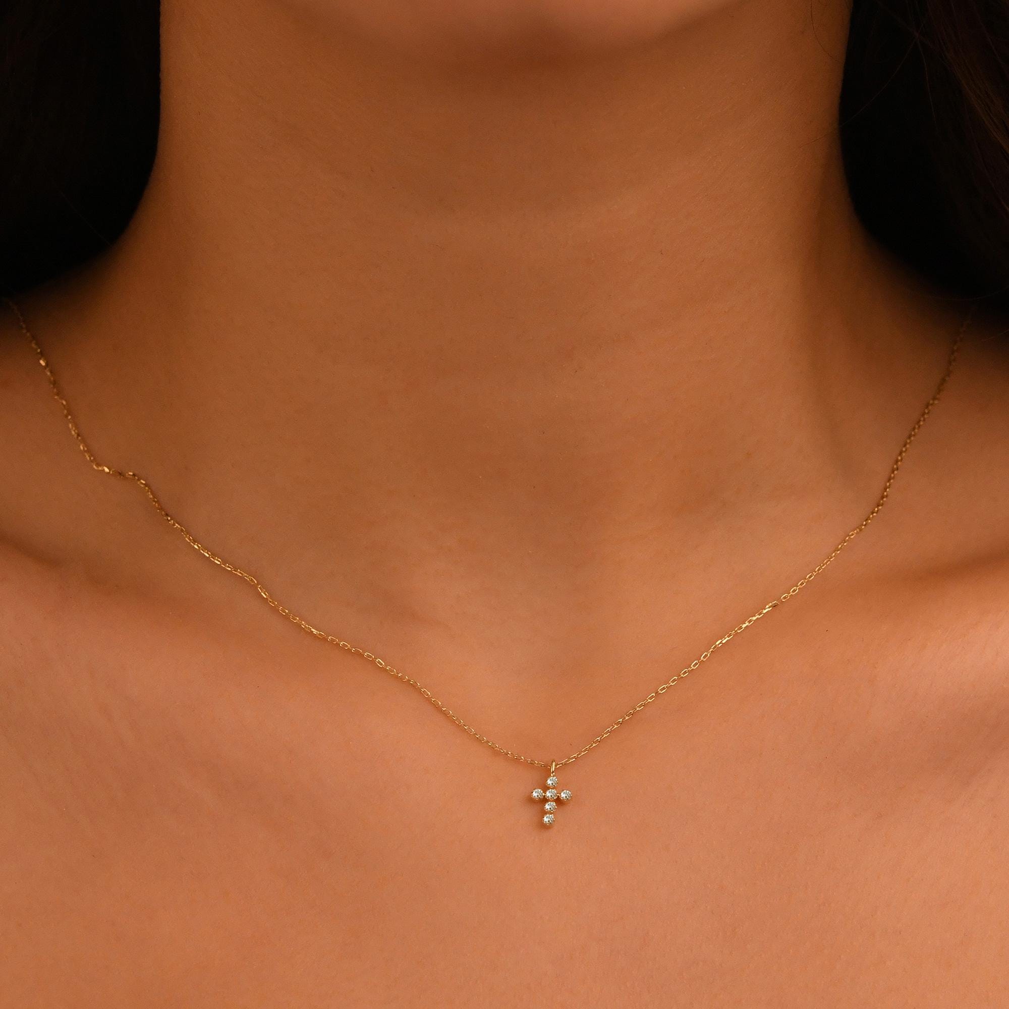 18k Diamond Cross Necklace, 14k Gold Diamond Cross Pendant for Women, Christian Jewelry, Religious Diamond Jewelry, Gold Cross Necklace