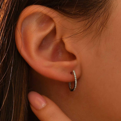 18k Diamond Hoop Earrings, 14k Diamond Huggie Earrings, Solid Gold Diamond Cartilage Earrings, Dainty Hoop Diamond Earrings
