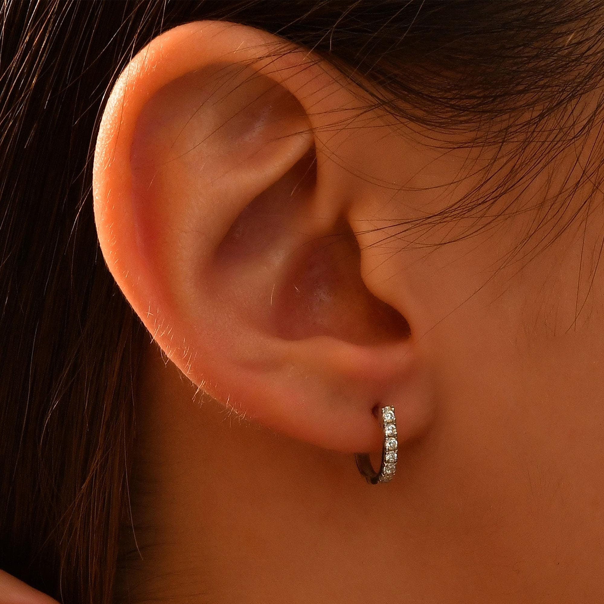 18k Diamond Hoop Earrings, 14k Solid Gold Diamond Huggie Earrings, Mini Gold Hoop Earrings, Diamond Earrings for Women, Gold Earrings