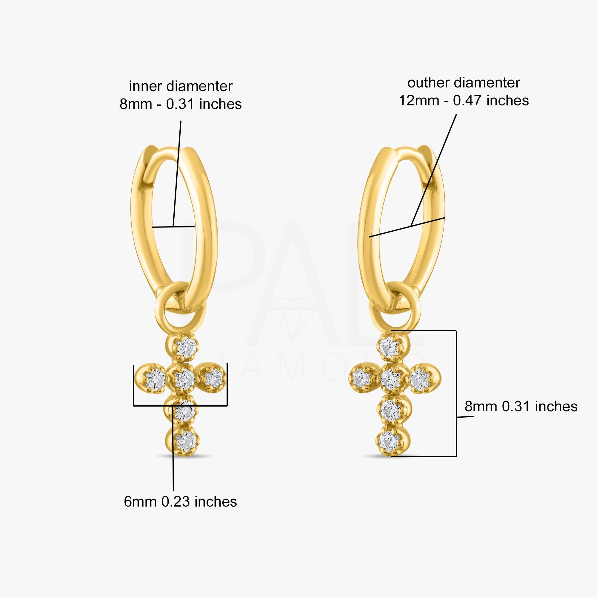 18k Diamond Cross Earrings, 14k Solid Gold Diamond Hoop Cross Earrings, Diamond Christian Jewelry, Solid Gold Natural Diamond Cross Huggies