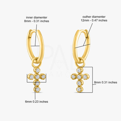 18k Diamond Cross Earrings, 14k Solid Gold Diamond Hoop Cross Earrings, Diamond Christian Jewelry, Solid Gold Natural Diamond Cross Huggies