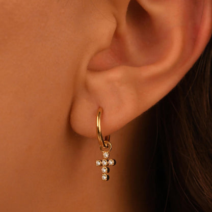 18k Diamond Cross Earrings, 14k Solid Gold Diamond Hoop Cross Earrings, Diamond Christian Jewelry, Solid Gold Natural Diamond Cross Huggies