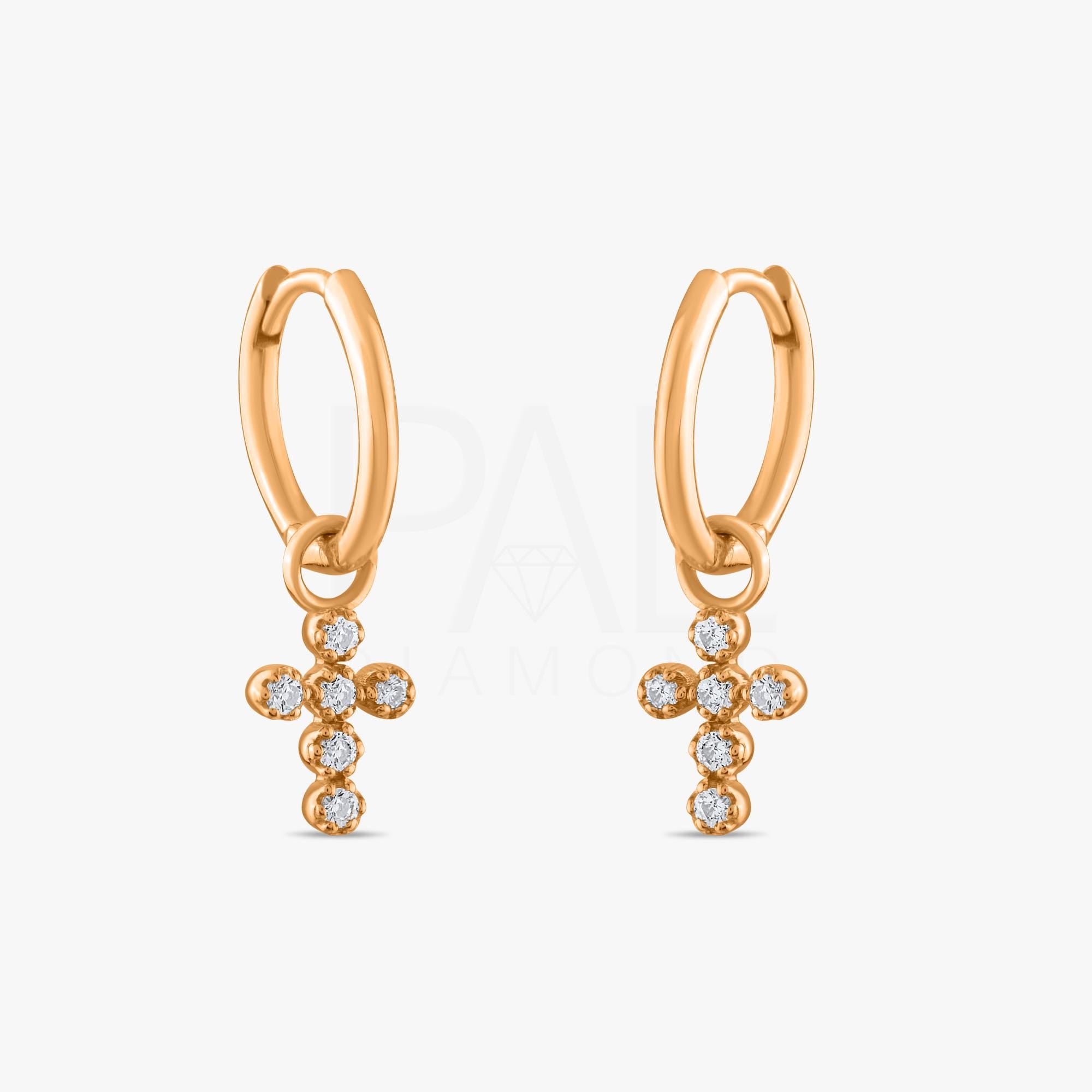 18k Diamond Cross Earrings, 14k Solid Gold Diamond Hoop Cross Earrings, Diamond Christian Jewelry, Solid Gold Natural Diamond Cross Huggies