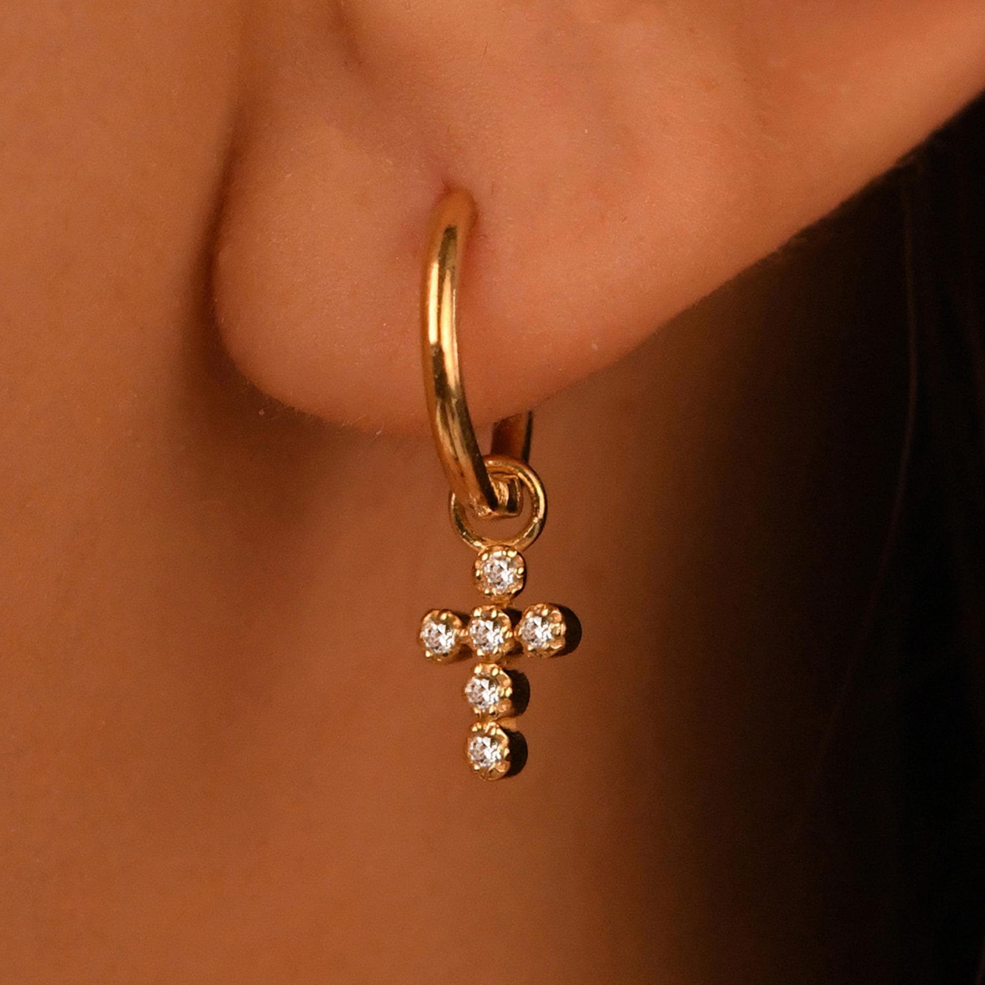 18k Diamond Cross Earrings, 14k Solid Gold Diamond Hoop Cross Earrings, Diamond Christian Jewelry, Solid Gold Natural Diamond Cross Huggies