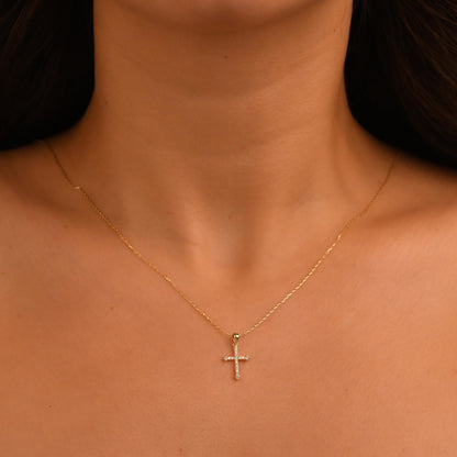 18k Solid Gold Natural Diamond Cross Necklace, 14k Christian Faith Pendant, Religious Diamond Necklace, Dainty Cross Necklace for Women