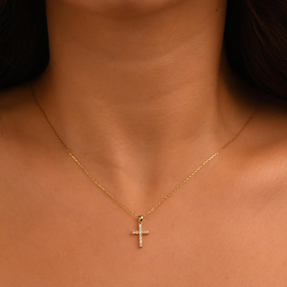 18k Diamond Cross Necklace, Diamond, 14k Solid Gold Cross Necklace, Religious Diamond Necklace, Cross Pendant, Diamond Christian Necklace
