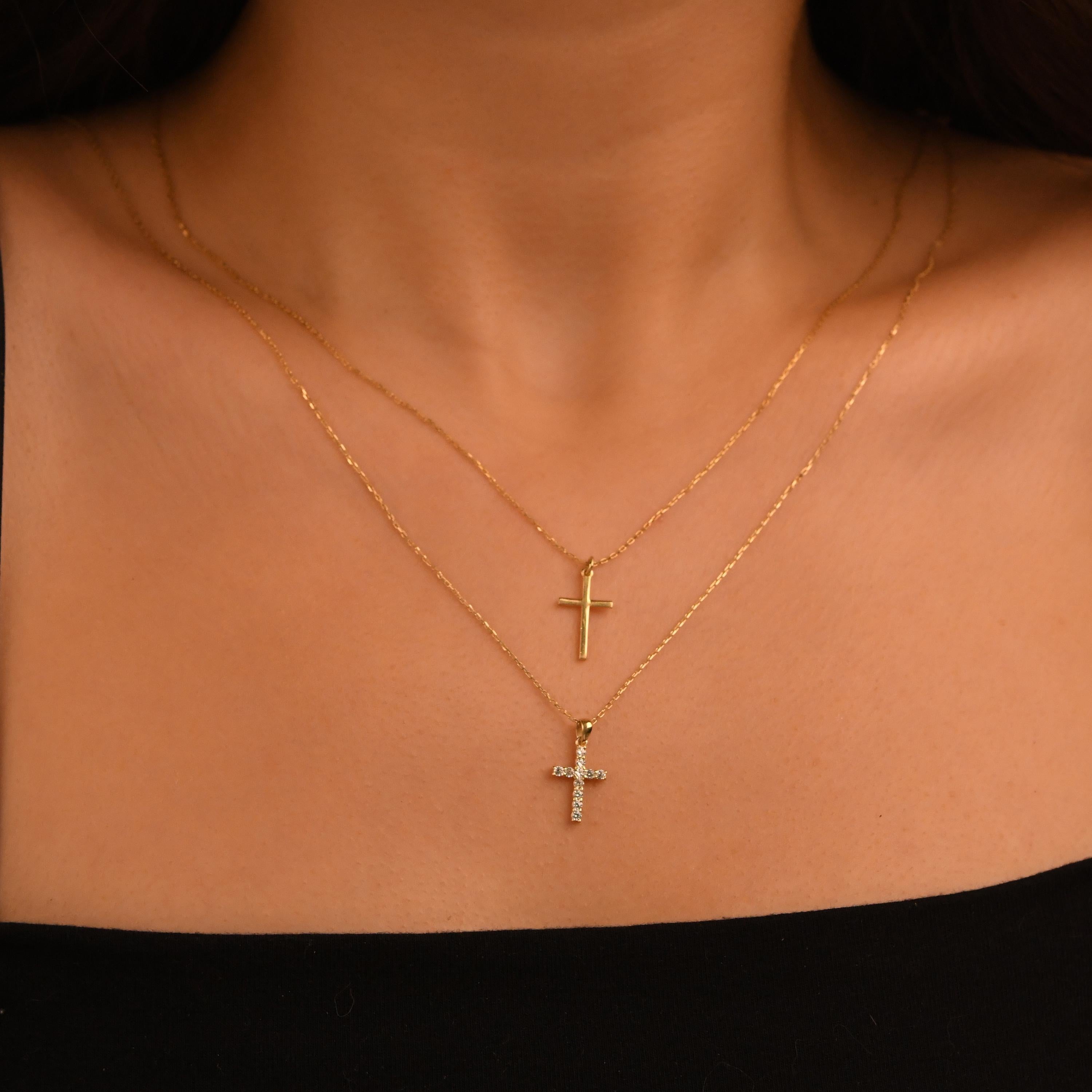 18k Diamond Cross Necklace, Diamond, 14k Solid Gold Cross Necklace, Religious Diamond Necklace, Cross Pendant, Diamond Christian Necklace