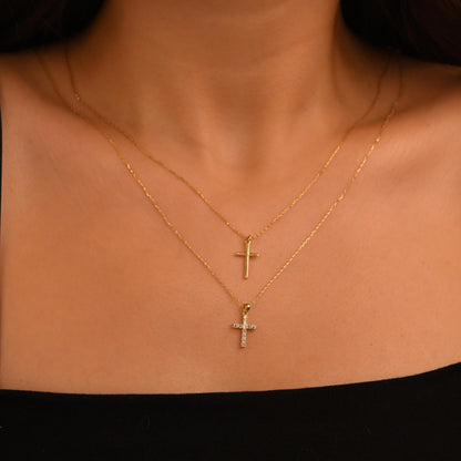 18k Diamond Cross Necklace, Diamond, 14k Solid Gold Cross Necklace, Religious Diamond Necklace, Cross Pendant, Diamond Christian Necklace