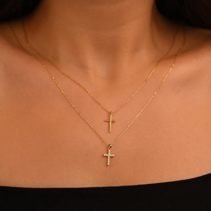 18k Gold Cross Necklace, 14k Solid Gold Cross Necklace for Women, Gold Cross Necklace for  Men, Solid Gold Religious Jewelry, Cross Pendant