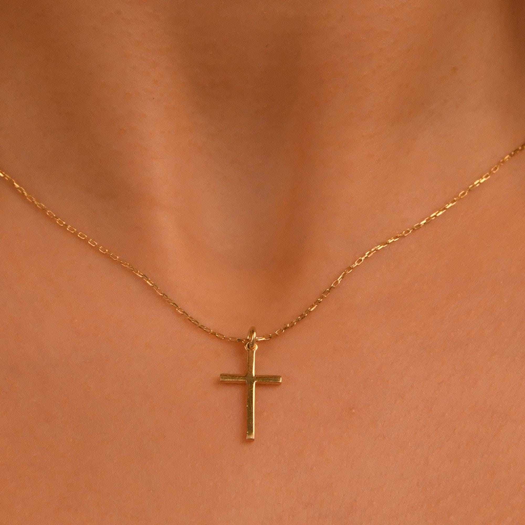 18k Gold Cross Necklace, 14k Solid Gold Cross Necklace for Women, Gold Cross Necklace for  Men, Solid Gold Religious Jewelry, Cross Pendant