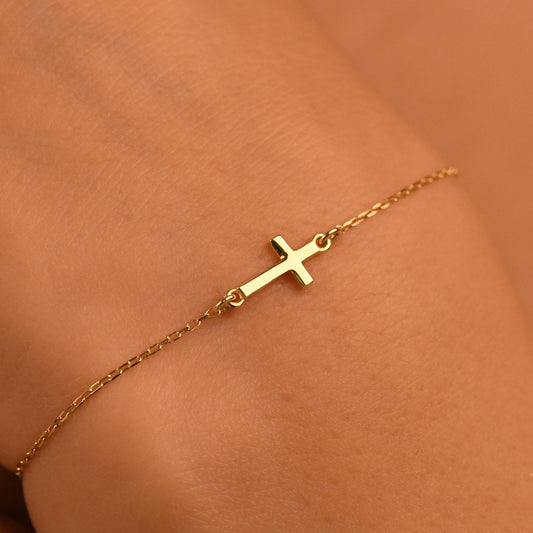 18k Gold Cross Bracelet, 14k Gold Cross Bracelet, Cross Bracelet for Women, Dainty Religious Bracelet, Cross Jewelry, Christian Bracelet