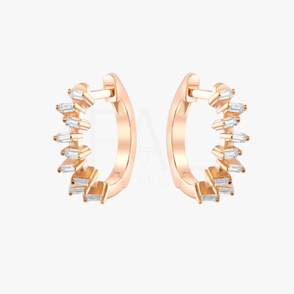 18k Solid Gold Diamond Baguette Earrings, Diamond Hoop Baguette Earrings, 14k Solid Gold Dainty Huggies, Everyday Earrings, Gold Earrings