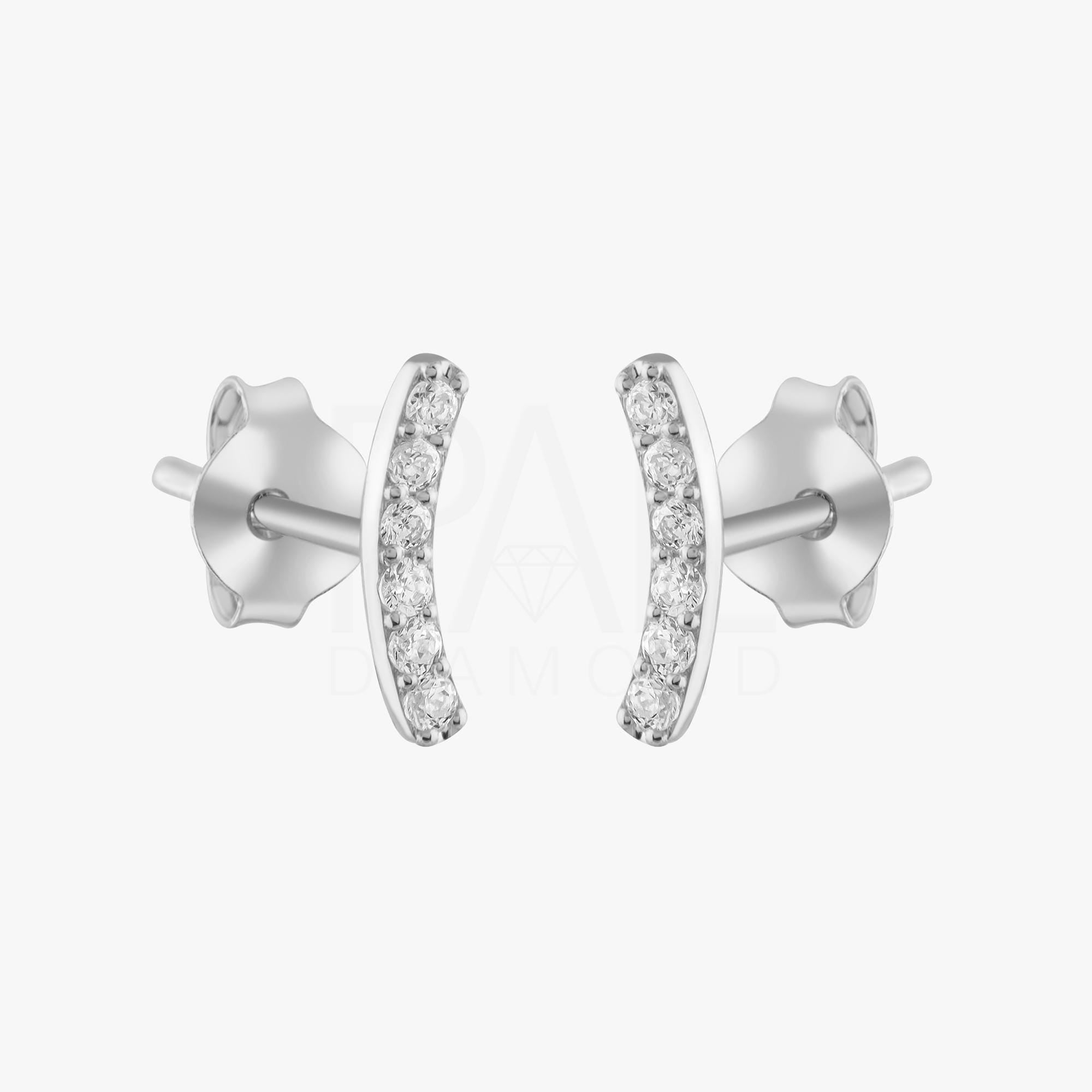 Diamond Curved Earrings, 18k Solid Gold Diamond Curved Earrings, 14k Solid Gold Diamond Curved Bar Earrings, Mini Diamond Stud Earrings