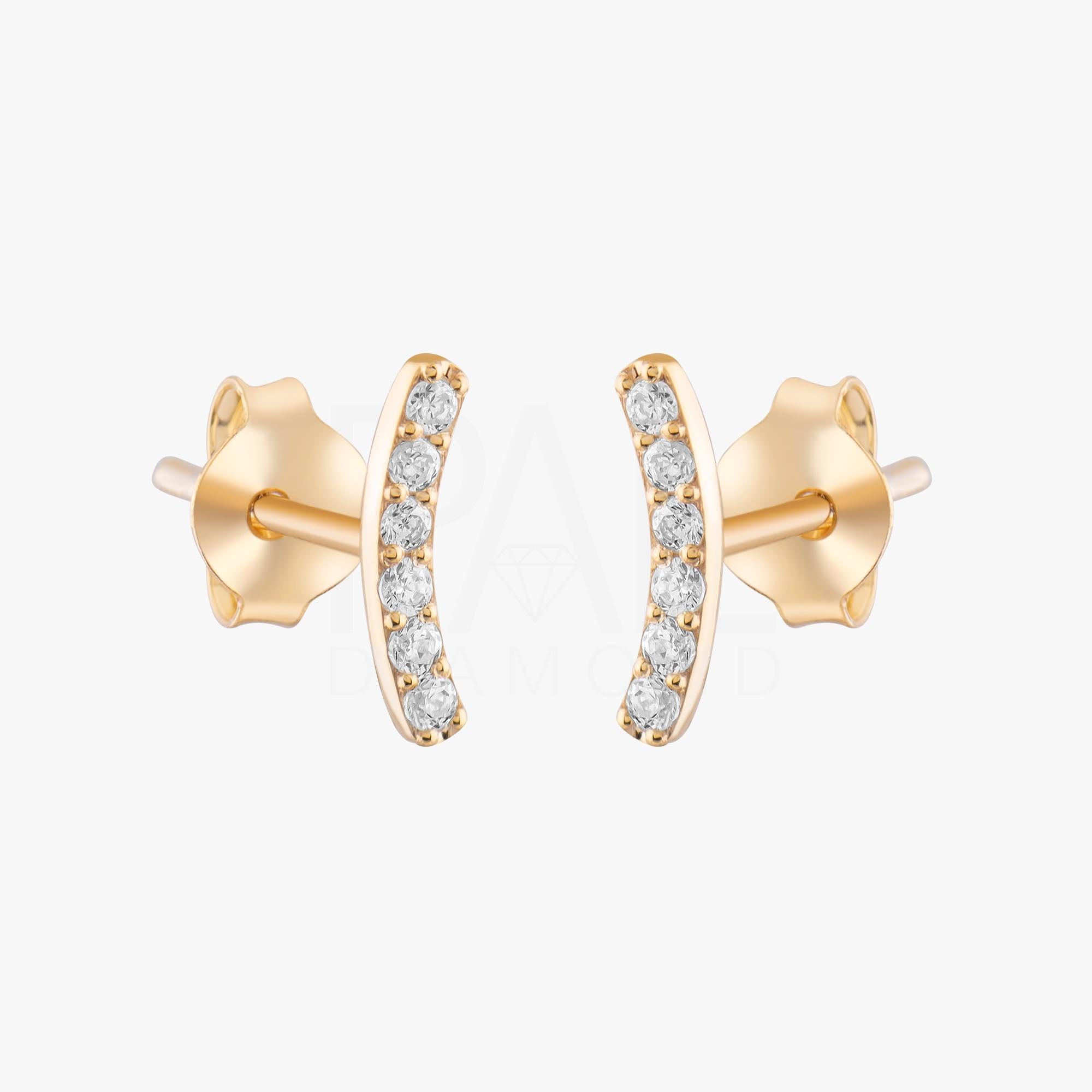 Diamond Curved Earrings, 18k Solid Gold Diamond Curved Earrings, 14k Solid Gold Diamond Curved Bar Earrings, Mini Diamond Stud Earrings