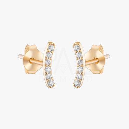 Diamond Curved Earrings, 18k Solid Gold Diamond Curved Earrings, 14k Solid Gold Diamond Curved Bar Earrings, Mini Diamond Stud Earrings