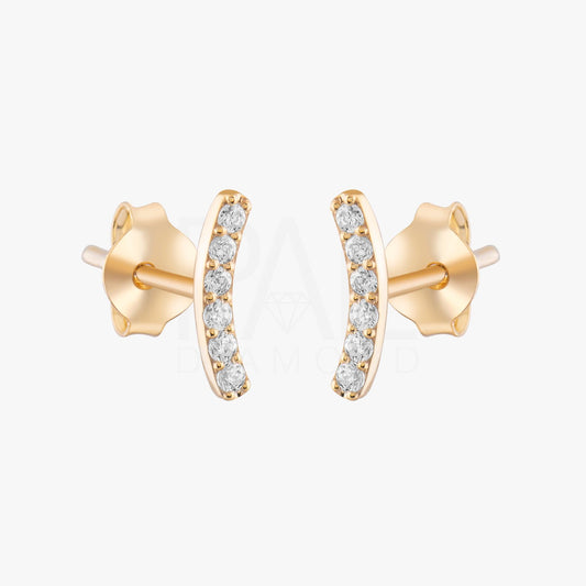 Diamond Curved Earrings, 18k Solid Gold Diamond Curved Earrings, 14k Solid Gold Diamond Curved Bar Earrings, Mini Diamond Stud Earrings