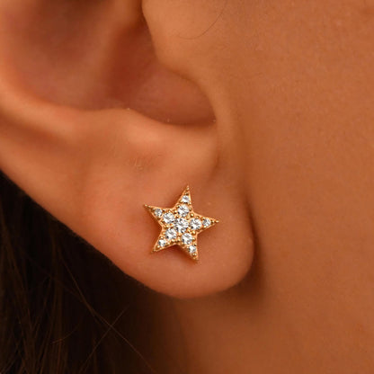 18k Solid Gold Diamond Star Earrings, 14k Solid Gold Mini Star Stud Earrings, Mini Gold Star Earrings, Natural Diamond Star Earrings