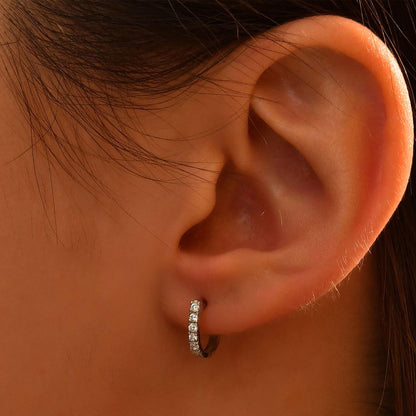 18k Diamond Hoop Earrings, 14k Solid Gold Diamond Huggie Earrings, Mini Gold Hoop Earrings, Diamond Earrings for Women, Gold Earrings