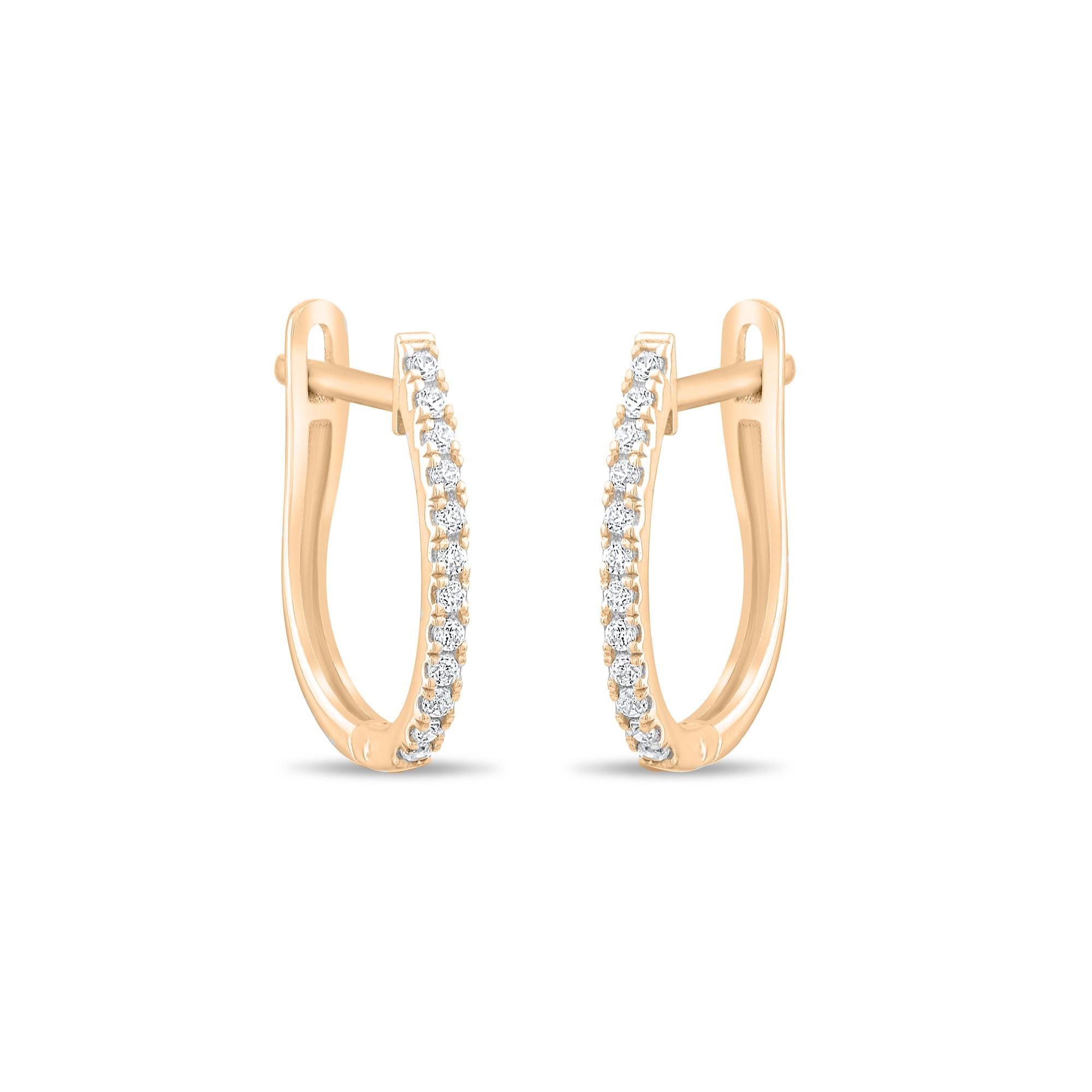 18k Diamond Hoop Earrings, 14k Diamond Huggie Earrings, Solid Gold Diamond Cartilage Earrings, Dainty Hoop Diamond Earrings