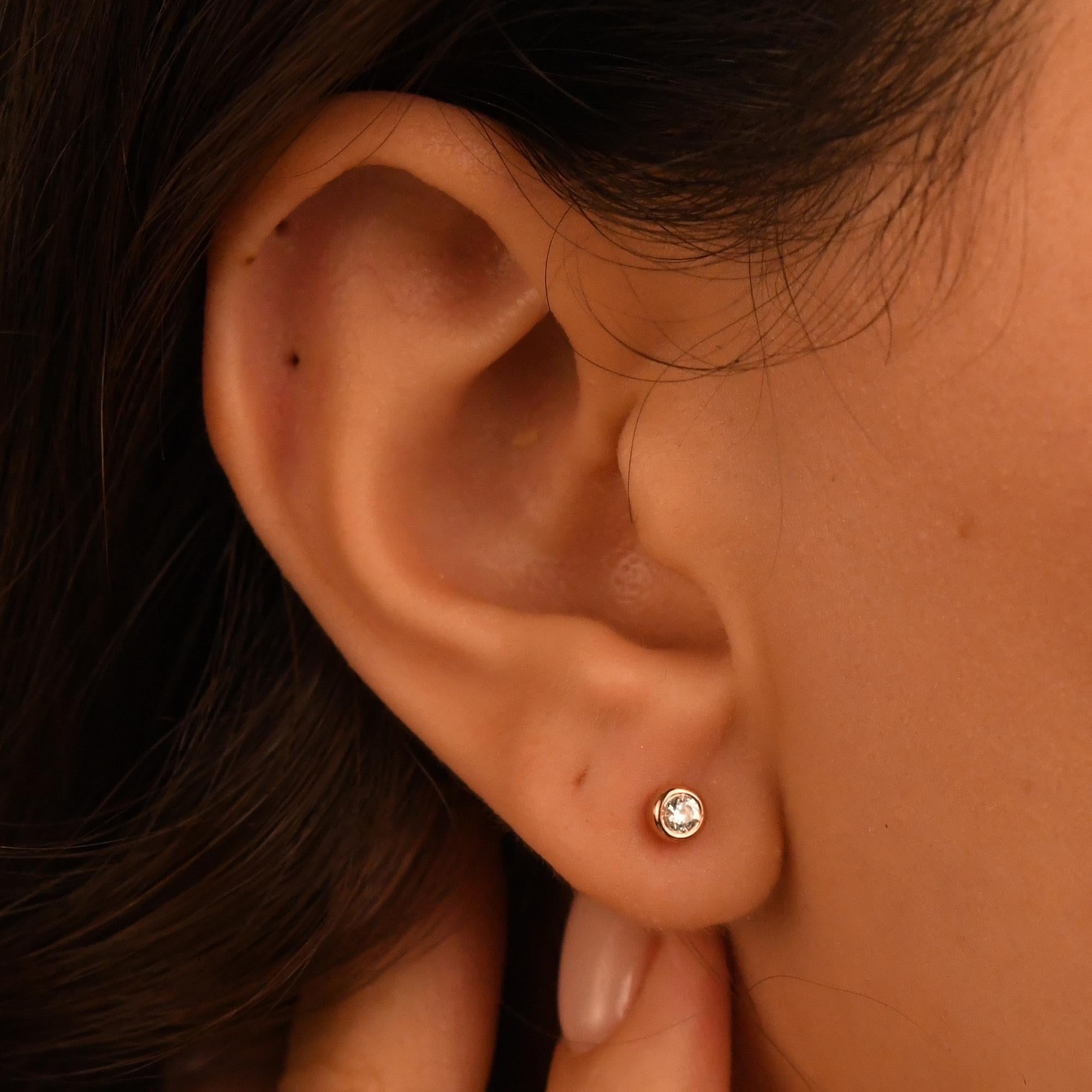 18k Diamond Bezel Solitaire Earrings, 14k Solid Diamond Stud Earrings, Dainty Diamond Solitaire Stud Earrings, Natural Diamond Solitaire