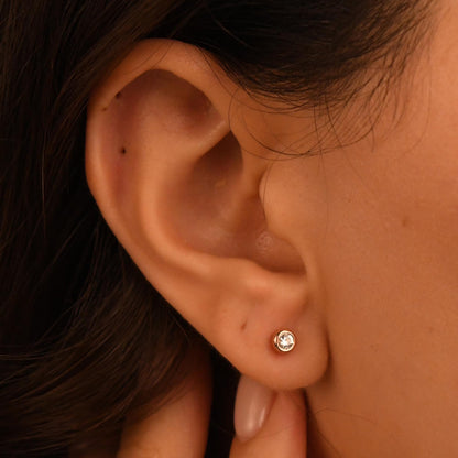 18k Diamond Bezel Solitaire Earrings, 14k Solid Diamond Stud Earrings, Dainty Diamond Solitaire Stud Earrings, Natural Diamond Solitaire