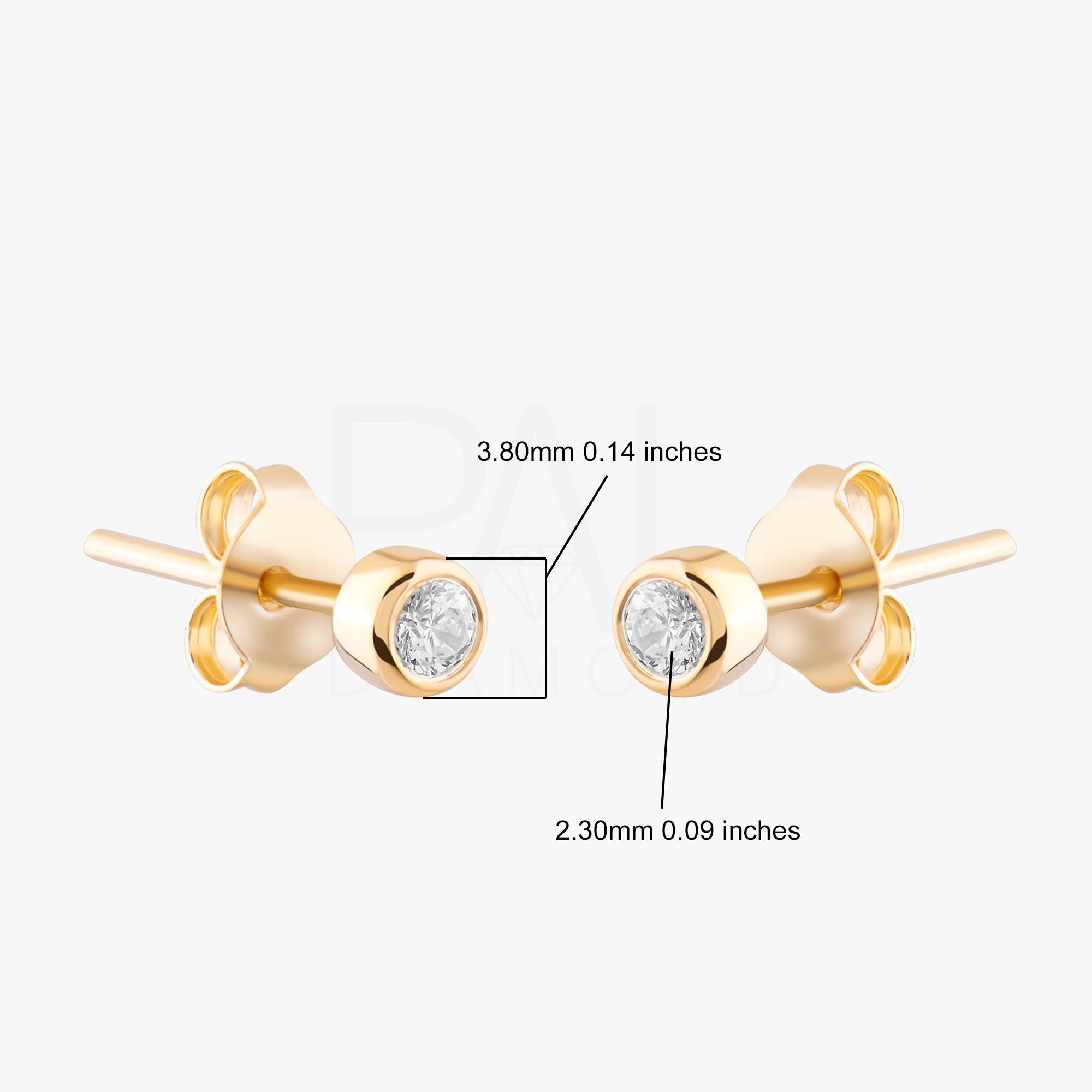 18k Diamond Bezel Solitaire Earrings, 14k Solid Diamond Stud Earrings, Dainty Diamond Solitaire Stud Earrings, Natural Diamond Solitaire