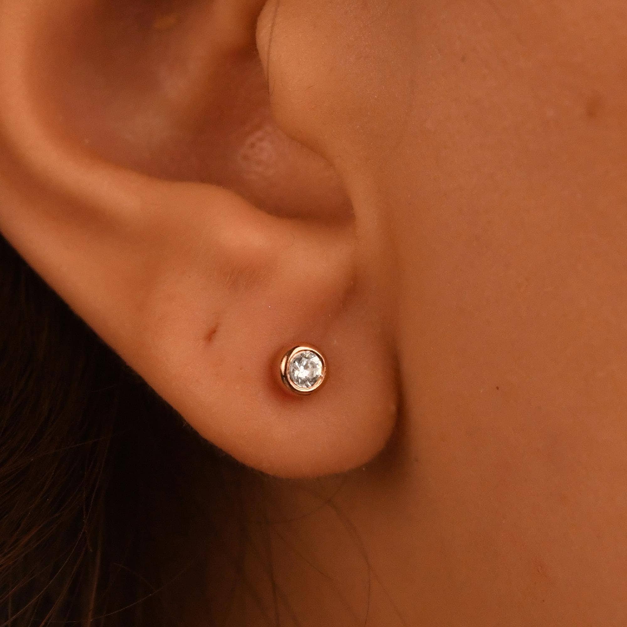 18k Diamond Bezel Solitaire Earrings, 14k Solid Diamond Stud Earrings, Dainty Diamond Solitaire Stud Earrings, Natural Diamond Solitaire