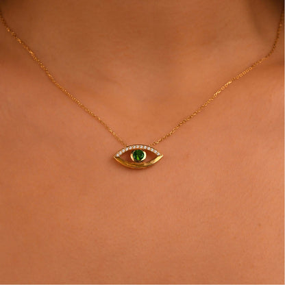 18k Diamond Evil Eye Ruby Necklace, 14k Solid Gold Sapphire Evil Eye Necklace, Emerald Evil Eye Necklace, Nazar Necklace, Evil Eye Jewelry