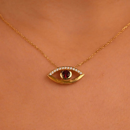 18k Diamond Evil Eye Ruby Necklace, 14k Solid Gold Sapphire Evil Eye Necklace, Emerald Evil Eye Necklace, Nazar Necklace, Evil Eye Jewelry